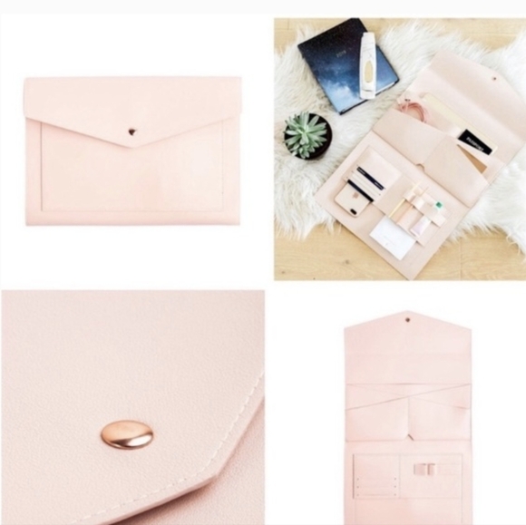 Glass Ladder Co Blush Pink Megan Vegan Leather Portfolio Envelope Clutch - Picture 3 of 12